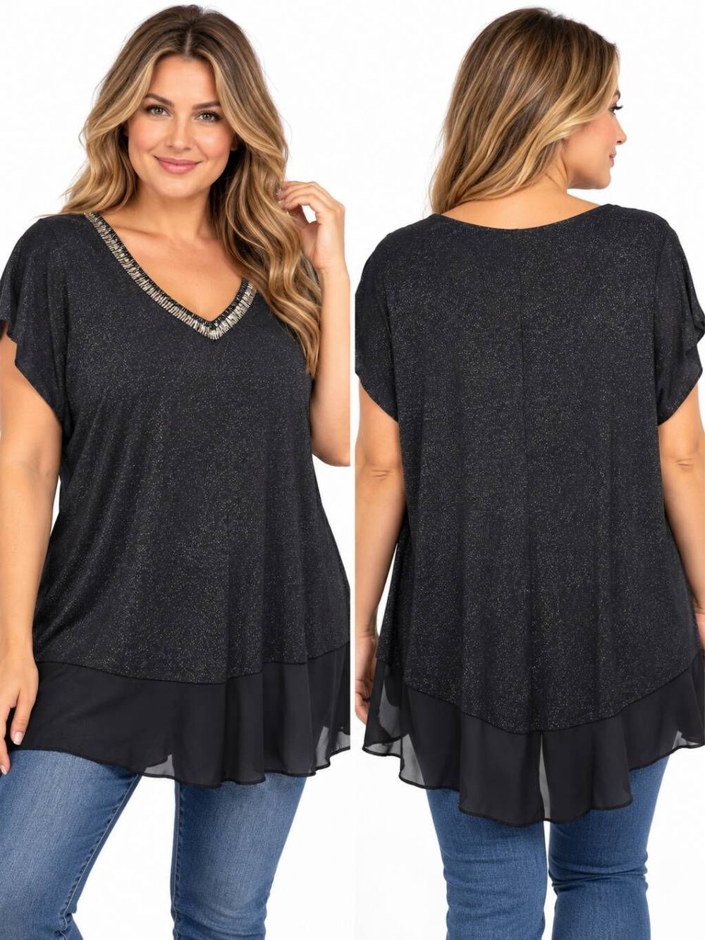ReFashion Concepts XL Black Sparkle Beaded Tunic Top